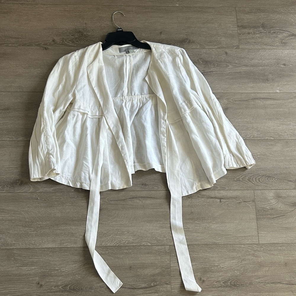 Zara Woman Cream Open-Front Linen Jacket With Ties Size Large